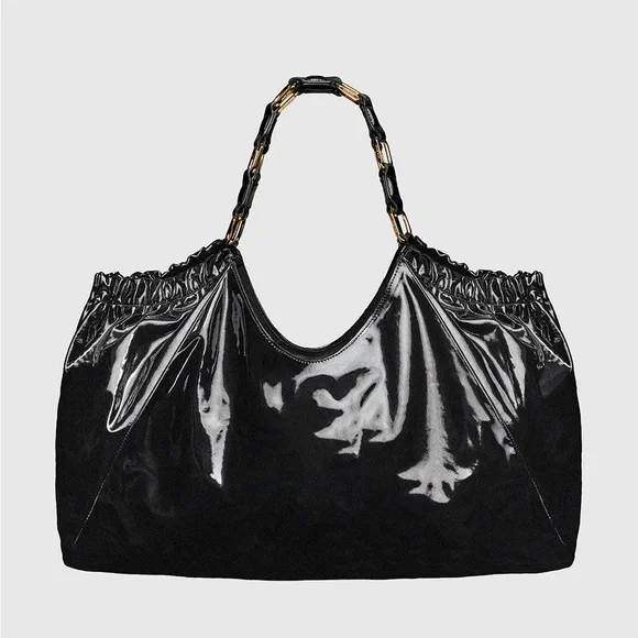 New- Anine Bing Kate Bag in High-Shine Black - Picture 2 of 11